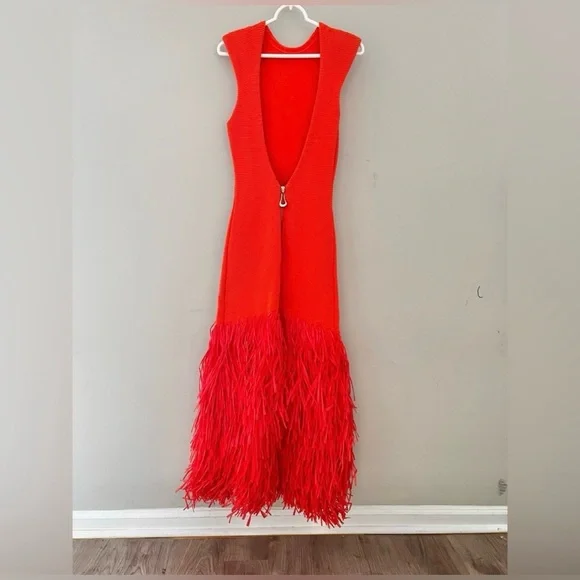 SUPER RARE Aje Raffia Trimmed Ribbed Stretch Knit Midi Dress Orange Size XXS. - Picture 9 of 12
